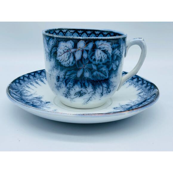 Antique Cup & Saucer Violette Blue Flow Eglantine, Keller & Guerin, France c1890 - Picture 2 of 7